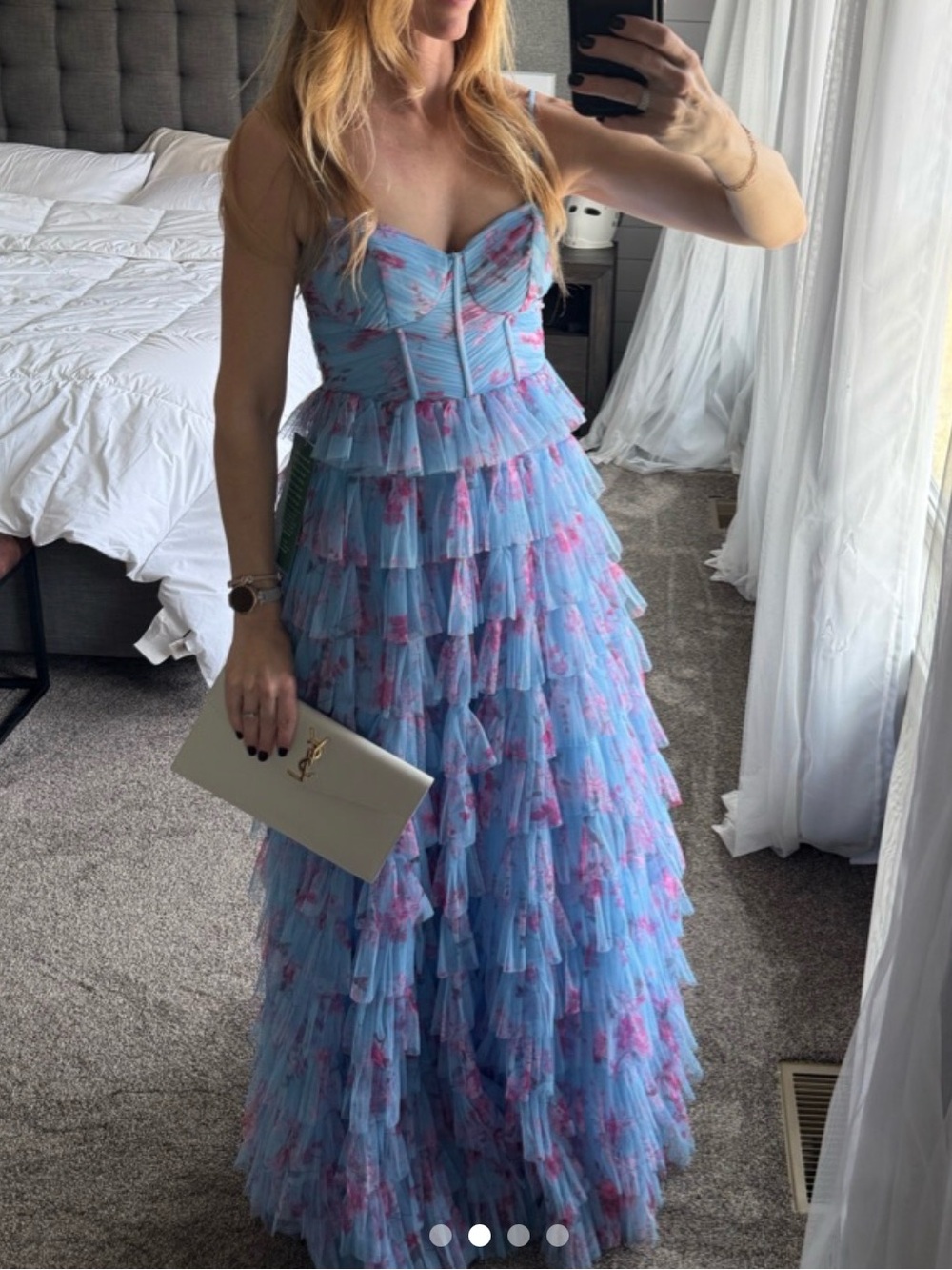 NWT B. Smart Light Blue Pink Tulle Tiered Ruffle Maxi Dress, Prom, Wedding Guest - Picture 2 of 7
